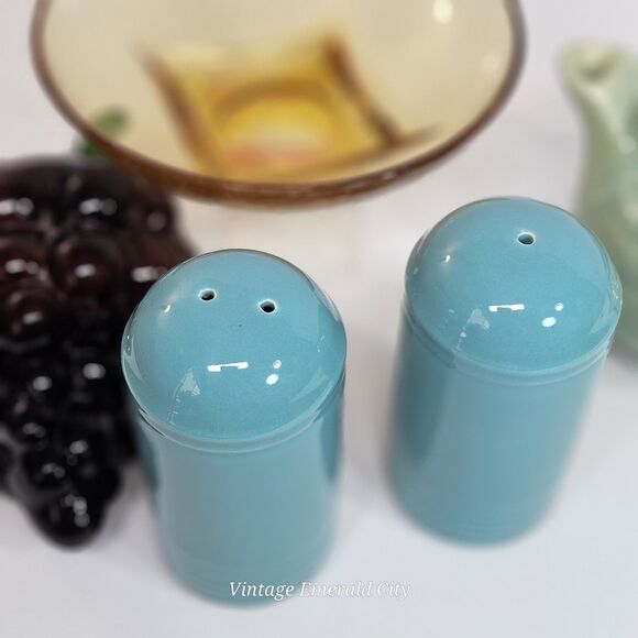 Vtg Neo Art Deco Japan Beehive Salt & Pepper Shakers Teal Blue Color Connection - Picture 5 of 12